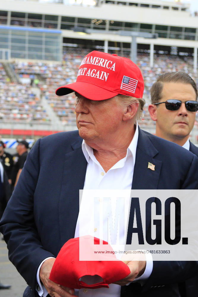 CHARLOTTE, NC - MAY 26: Former President of the United States of America Donald Trump on pit road prior to the running of the NASCAR Cup Series Coca-Cola 600 on May 26, 2024 at Charlotte Motor Speedway in Charlotte, NC. (Photo by Jeff Robinson Icon Sportswire) Icon1045686853
