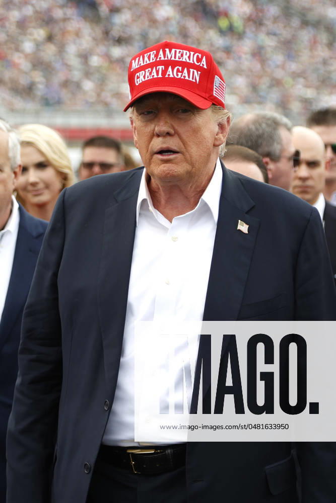 CHARLOTTE, NC - MAY 26: Former President of the United States of America Donald Trump on pit road prior to the running of the NASCAR Cup Series Coca-Cola 600 on May 26, 2024 at Charlotte Motor Speedway in Charlotte, NC. (Photo by Jeff Robinson Icon Sportswire) Icon1045694112