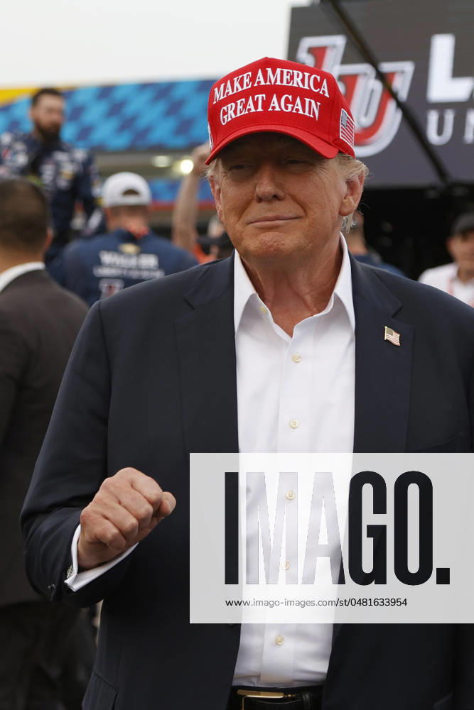 CHARLOTTE, NC - MAY 26: Former President of the United States of America Donald Trump on pit road prior to the running of the NASCAR Cup Series Coca-Cola 600 on May 26, 2024 at Charlotte Motor Speedway in Charlotte, NC. (Photo by Jeff Robinson Icon Sportswire) Icon1045694118