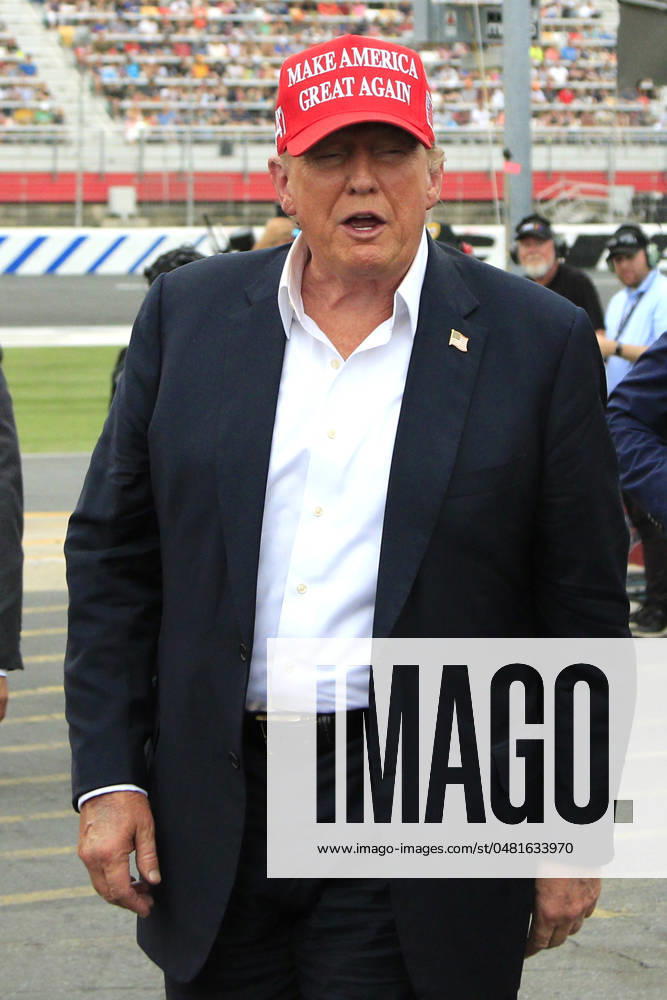 CHARLOTTE, NC - MAY 26: Former President of the United States of America Donald Trump on pit road prior to the running of the NASCAR Cup Series Coca-Cola 600 on May 26, 2024 at Charlotte Motor Speedway in Charlotte, NC. (Photo by Jeff Robinson Icon Sportswire) Icon1045694185
