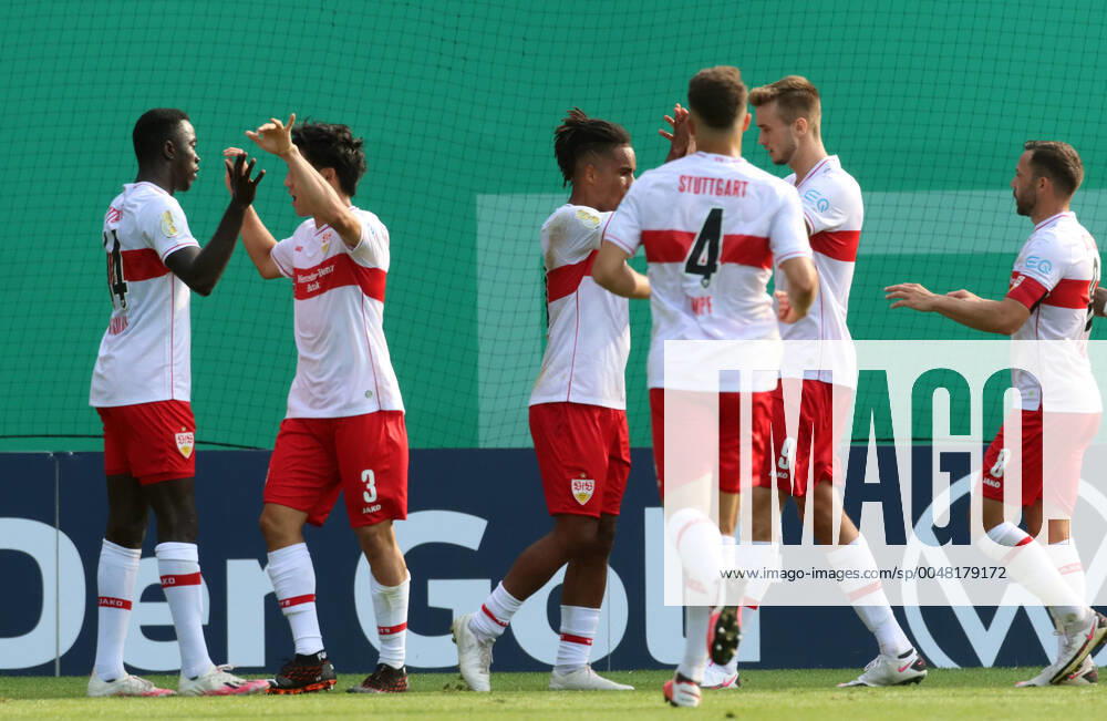 FC Hansa Rostock - VfB Stuttgart Deutschland, Rostock, 13.09.2020, Fussball, DFB-Pokal, Saison 2020 2021, 1. Runde, FC Hansa Rostock - VfB Stuttgart: li. Silas Wamangituka (VfB Stuttgart); Jubel Tor 0:1 Wamangituka, DFL DFB REGULATIONS PROHIBIT ANY USE OF PHOTOGRAPHS AS IMAGE SEQUENCES AND OR QUASI-VIDEO.