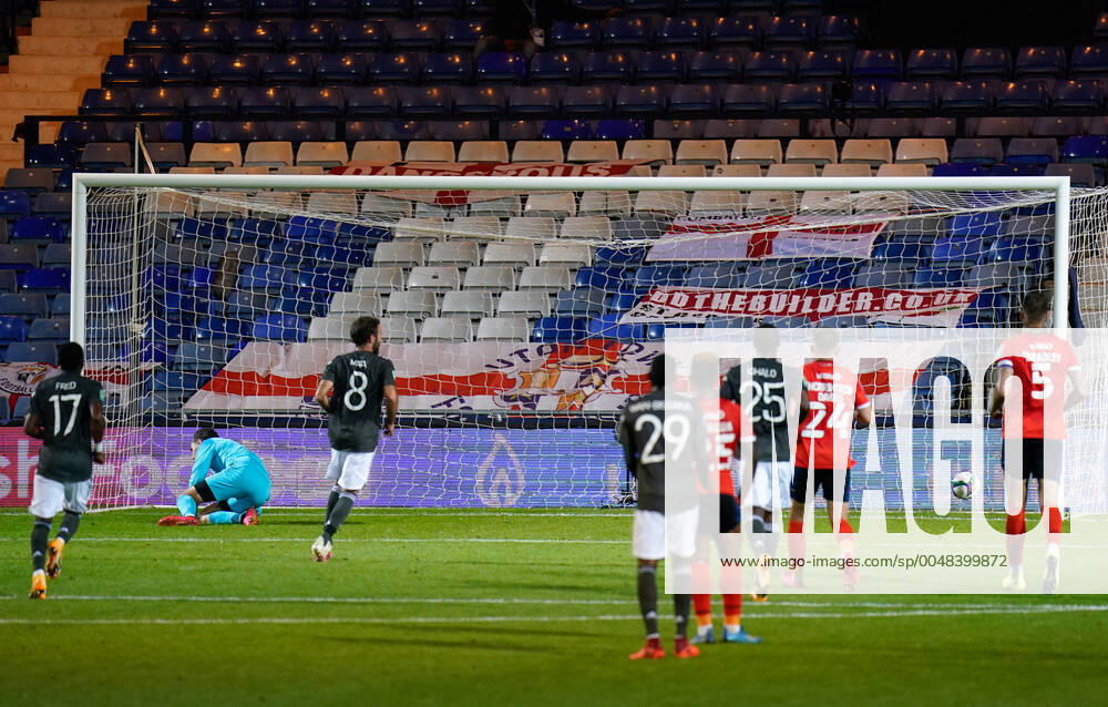 Juan Mata of Manchester United, ManU (8) scores a goal from penalty spot 1-0 during the Carabao Cup match between Luton Town and Manchester United behind closed doors at Kenilworth Road, Luton, England on 22 September 2020.