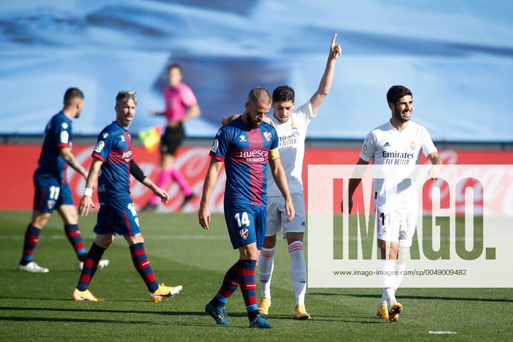 Federico Valverde of Real Madrid celebrates a goal during the spanish league, La Liga Santander, football match played between Real Madrid and SD Huesca at Alfredo Di Stefano stadium on October 31, 2020, in Valdebebas, Madrid, Spain. Valdebebas SPAIN - ZUMAa181 20201031_zaa_a181_121