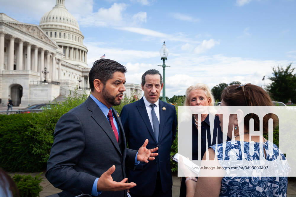 Democratic press conference before Fauci testimony to House committee on coronavirus Reps. Raul Ruiz (D-CA), Jamie Raskin (D-MD), and Debbie Dingell (D-MI) (left to right) talk with a reporter following a press conference about a morning hearing of the House Select Committee on the Coronavirus Pandemic, featuring testimony by Dr. Anthony Fauci, Washington, DC, June 3, 2024. Fauci, the former Director of the National Institute of Allergy and Infectious Diseases, was the public face of the government response to the coronavirus and a frequent target of Republican lawmakers ire arising from the shutdown. Washington DC United States