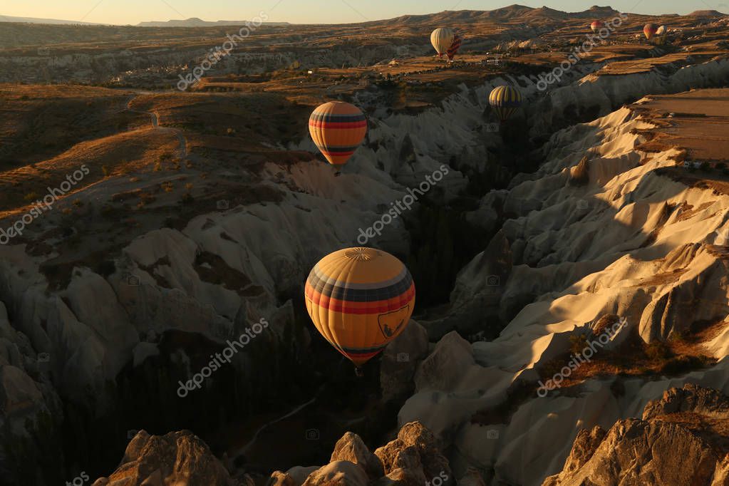 Turkey balloons Cappadocia Goreme Kapadokya , Sunrise in the mountains of Capadocia