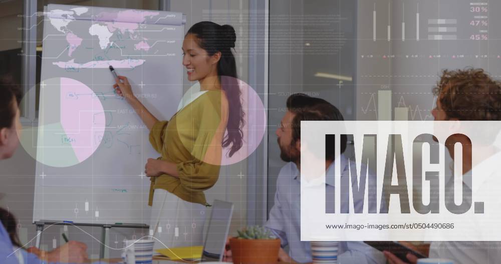 Image of infographic interface over diverse female explaining reports on whiteboard to coworkers. Digital composite, multiple exposure, business, planning, global and teamwork concept. , 12.05.2024, 5241317.jpg , people,infographic,interface,diverse,female,explaining,report,whiteboard,coworkers,digital composite,multiple exposure,business,planning,global,teamwork concept,data,chart,graph,finance,information,internet,diagram,communication,colleagues,technology,financial,computer,network,office,web,strategy,marketing,concept,corporate,connection,meeting,presentation,digital,businessman,management,success,teamwork,discussion,icon,investment,brain storming,analysis,composite,multiple,exposure