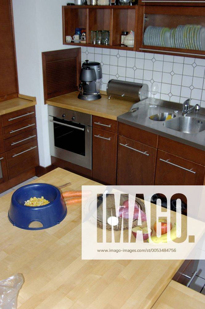Hundefutter wird in Kueche zubereitet food for dog gets prepared in kitchen BLWS029684