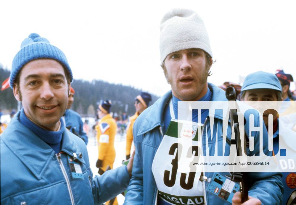 Ulrich Wehling (DDR, re.) Nordische Kombination OS Winter Herren Olympische Spiele Innsbruck 1976, Winterspiele, Ski Nordisch, Skisport, Langlauf Gruppe Innsbruck