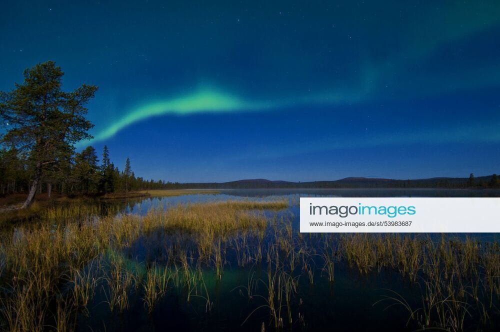 Nordlicht (Aurora borealis) spiegelt sich in einem See, Schweden, Lappland, Gaellivare polar light mirrors in a lake, Sweden, Lapland, Gaellivare BLWS195668