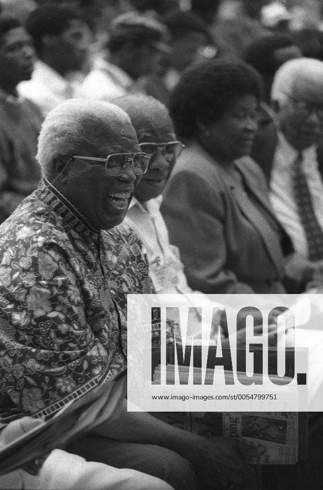Robben Island CAPE TOWN, SOUTH AFRICA - 10-12 February 1995: Raymond Mhlaba laughs at the Robben Island Reunion Conference. Next to him are Comrades Govan Mbeki, Albertina Sisulu and Walter Sisulu. Peninsula Technikon. . Gallo0005821