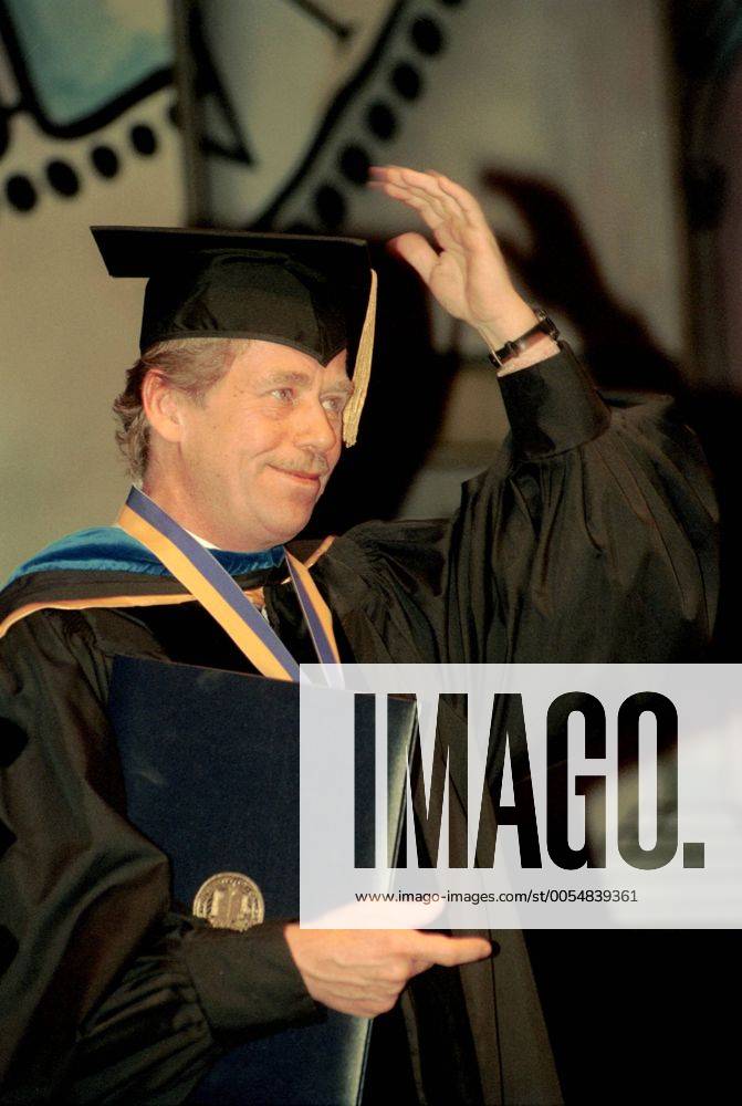 Czechoslovak President Vaclav Havel in ceremonial dress after he received a honorary medal of the University of California Los Angeles (UCLA) in Westwood on October 25, 1991. CTK Photo Stanislav Peska CTKPhoto00479899