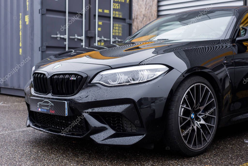 Mulhouse - France - 14 November 2021 - Front view of black BMW M2 parked in the street