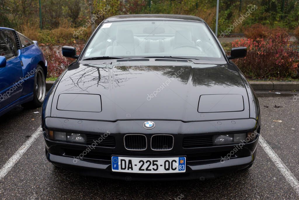 Mulhouse - France - 14 November 2021 - Front view of black BMW 850 i parked in the street