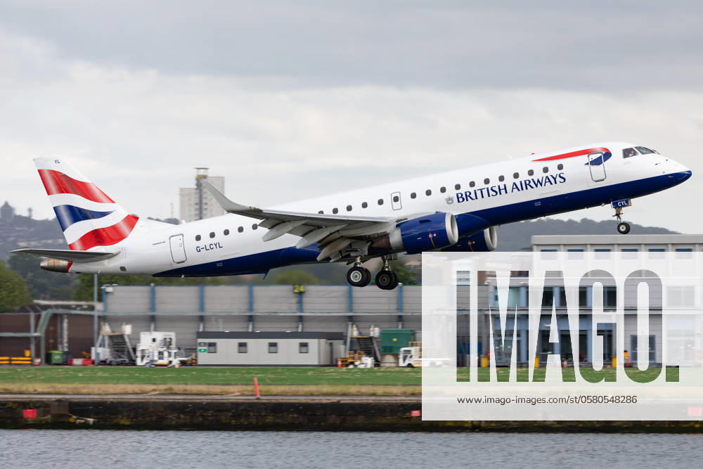 Aircraft And Airline Stock A British Airways Cityflyer Embraer E190 is being seen at London City Airport in London, United Kingdom, on June 10, 2023. London United Kingdom