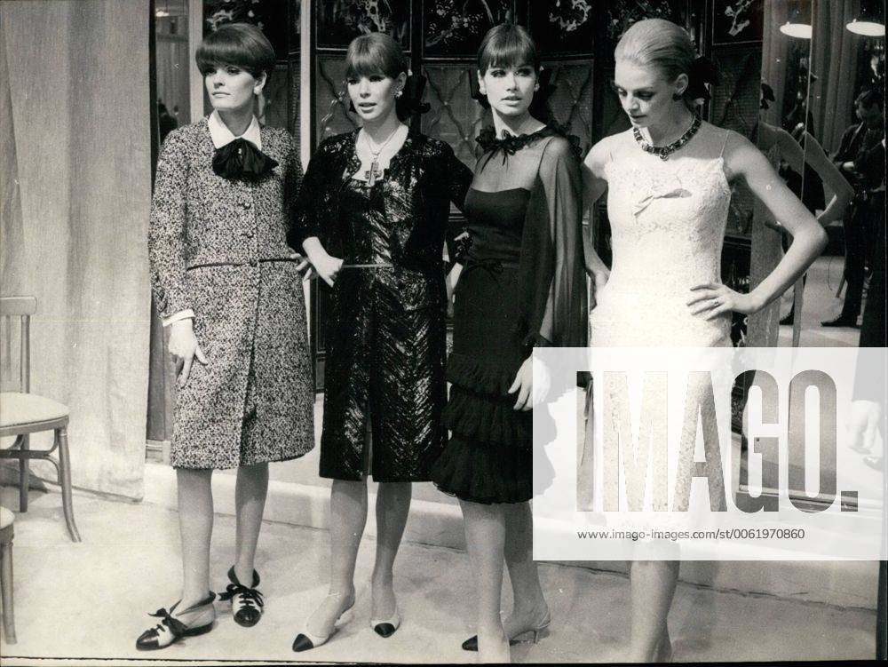 IMAGO ICONS: Coco Chanel Feb. 02, 1966 - Fashion show at Coco Chanel s.: Photo shows mannequins modelling dresses designed by Coco Chanel at Fashion show yesterday. - ZUMAk09