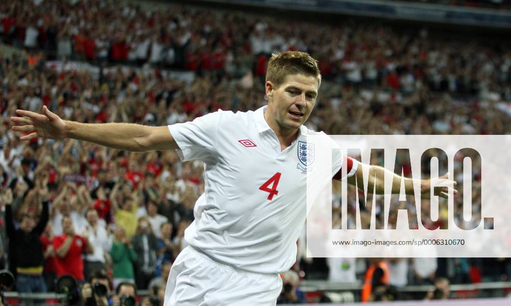 England s Steven Gerrard celebrates scoring his sides second goal International Friendly England v Hungary 11th August, 2010 . o0 Jubel Freude