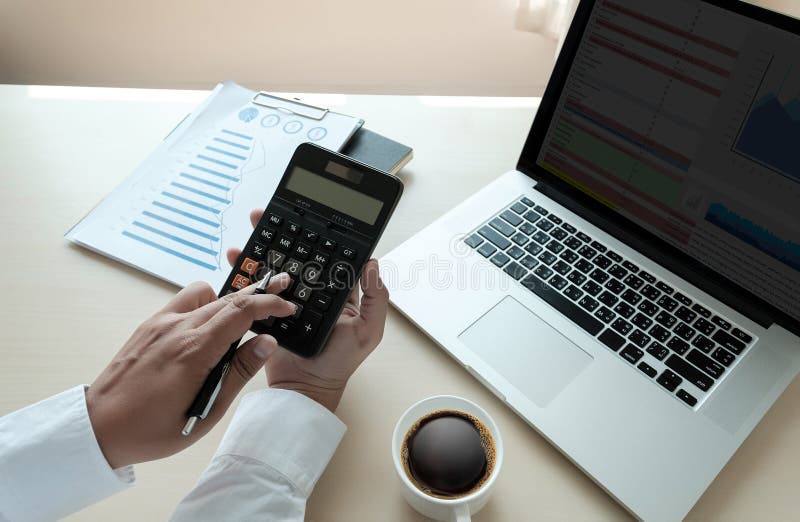 Close up businessman using calculator on documents Unrecognizable finance use calculate about cost at office, Close up businessman using calculator on documents Unrecognizable finance use calculate about cost at office