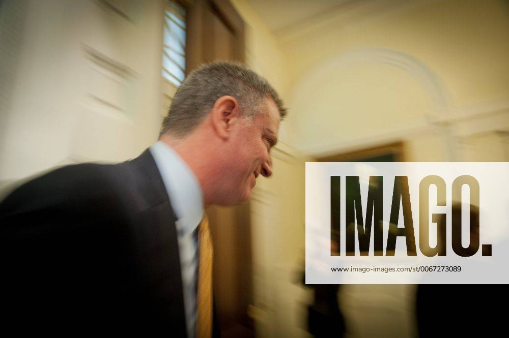 New York, New York, U.S. - Mayor BILL DE BLASIO leaves after announcing four appointments to his administration during a press conference at City Hall. Thursday will be Mayor de Blasio s 100th day in office. - ZUMAb09