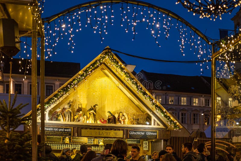 Christmas market Christkindlmarkt on main square in Graz, Styria, Austria, Christmas market Christkindlmarkt in the evening on main square in Graz, Styria, Austria