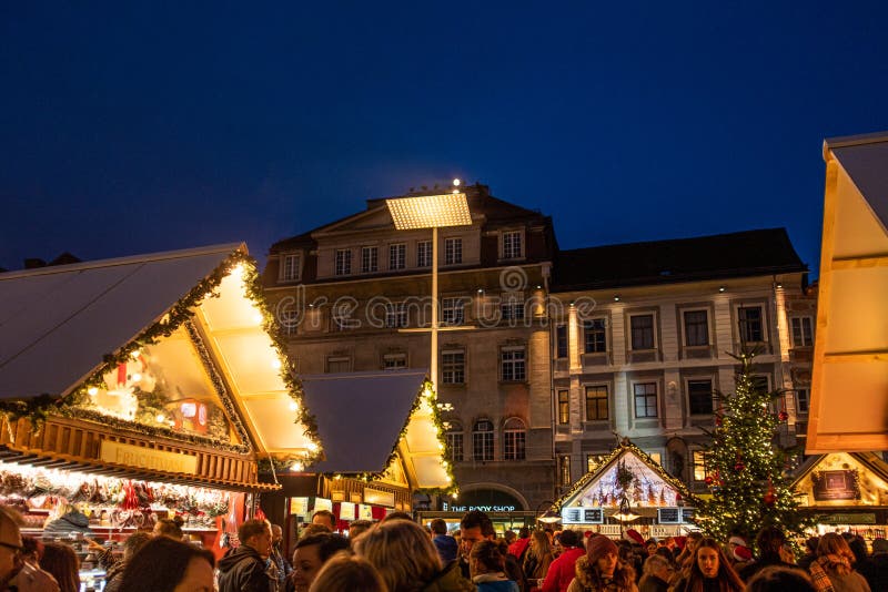 Christmas market Christkindlmarkt on main square in Graz, Styria, Austria, Christmas market Christkindlmarkt in the evening on main square in Graz, Styria, Austria