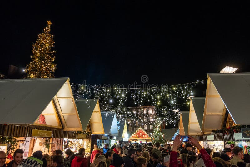 Christmas market Christkindlmarkt with tree on main square in Graz, Christmas market Christkindlmarkt with christmas tree on main square in Graz, Styria, Austria