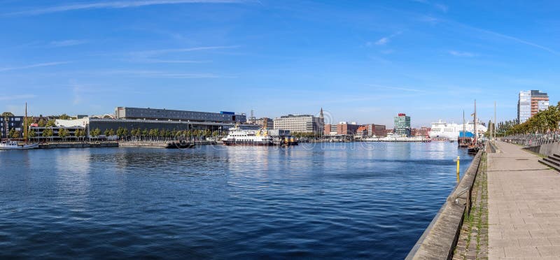 High resolution panorama of the port of Kiel on a sunny day, High resolution panorama of the port of Kiel on a sunny day in Germany