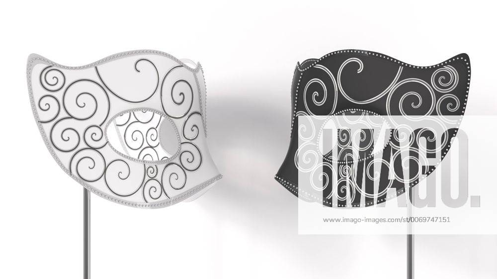 3D Rendering, black and white mask, staring, white background AHUF000087
