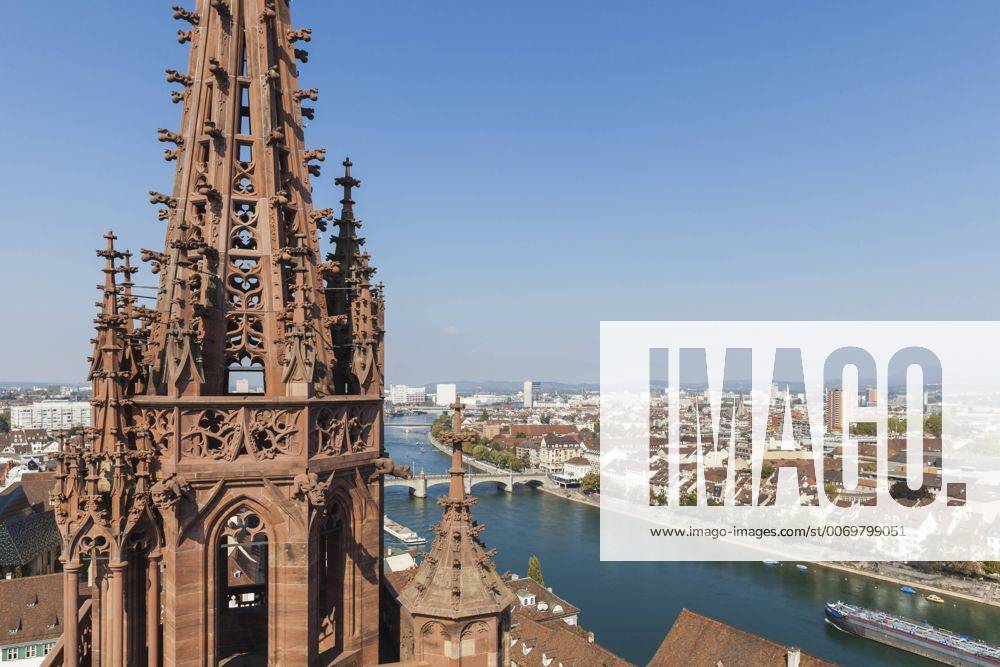 Switzerland, Basel, Basel Minster Tower, city and Rhine River view from Basel Minster GWF004575