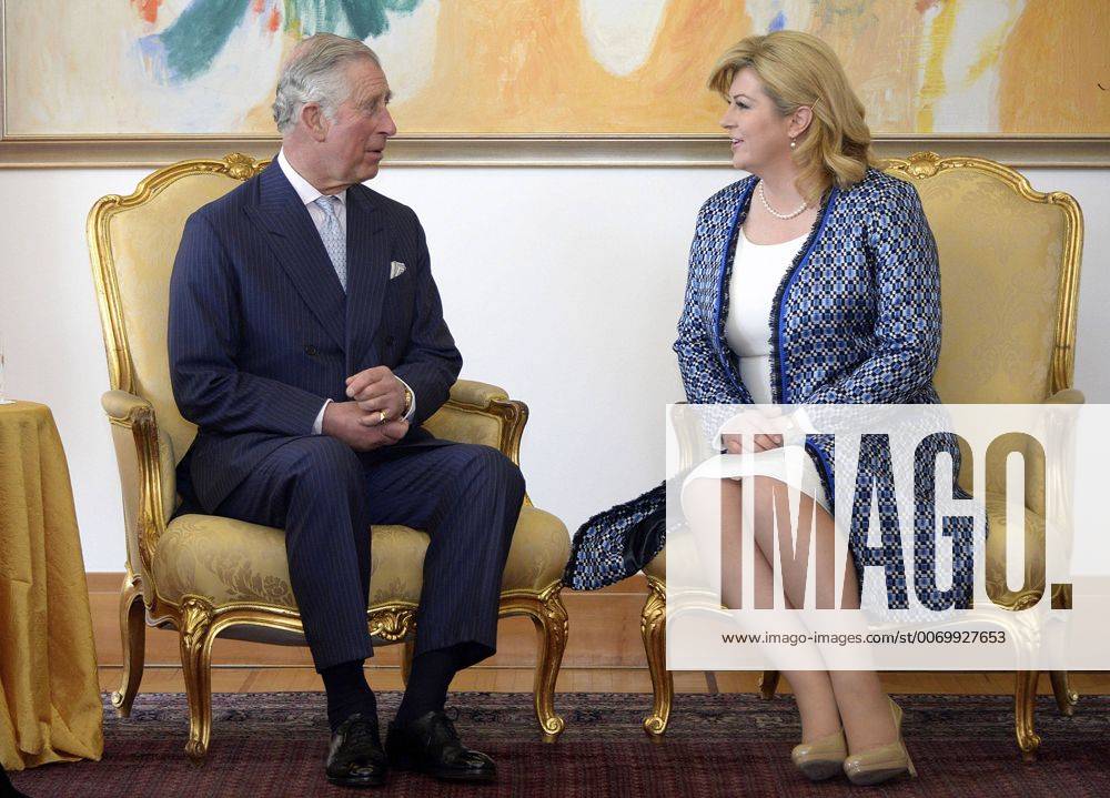 Zagreb, CROATIA - Britain s Prince Charles, left and Croatia s president Kolinda Grabar-Kitarovic talk at the president s office in Zagreb, Croatia, Monday, March 14, 2016. The royal couple is on official visits to Croatia, Kosovo, Montenegro and Serbia. Zagreb CROATIA - ZUMAp124