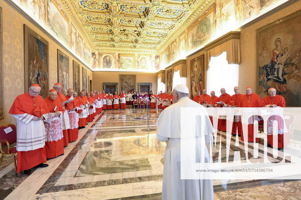 Pope Francis Leads Ordinary Public Consistory - Vatican Pope Francis and the College of Cardinals gathered for an Ordinary Public Consistory in the Vatican’s Apostolic Palace on July 1, 2024. The Consistory voted and approved the canonization of 15 people including Blessed Carlo Acutis, the first millennial to be made a saint. Photo by (EV) Vatican Media ABACAPRESS.COM Vatican City Vatican (or Holy See)