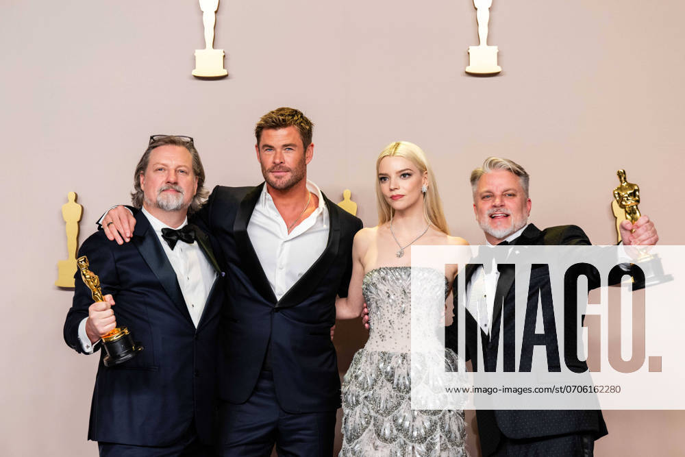 Anya Taylor-Joy, Archivbilder 96th Oscars, Academy Awards Dave Mullins and Brad Booker pose backstage with the Oscar® for Animated Short Film and Chris Hemsworth and Anya Taylor-Joy during the live ABC telecast of the 96th Oscars® at Dolby® Theatre at Ovation Hollywood on Sunday, March 10, 2024.,
