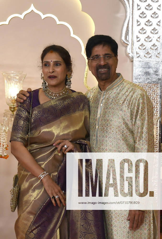 Wedding red carpet of Anant Ambani & Radhika Merchant in Mumbai, India - 12 Jul 2024 Former Indian cricketer Krishnamachari Srikkanth (R) pose for a photo with his wife Vidya Srikanth (L) on the red carpet wedding ceremony of Anant Ambani and Radhika Merchant in Mumbai. Mumbai India