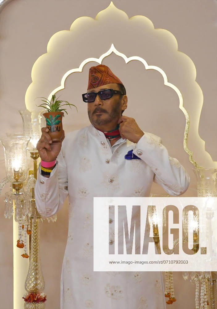 Wedding red carpet of Anant Ambani & Radhika Merchant in Mumbai, India - 12 Jul 2024 Bollywood actor Jackie Shroff poses for a photo holding a potted plant on the red carpet wedding ceremony of Anant Ambani and Radhika Merchant in Mumbai. Mumbai India
