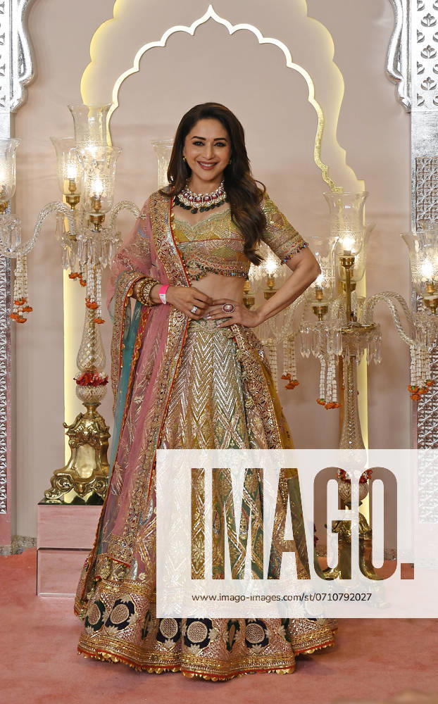 Wedding red carpet of Anant Ambani & Radhika Merchant in Mumbai, India - 12 Jul 2024 Bollywood actress Madhuri Dixit poses for a photo on the red carpet wedding ceremony of Anant Ambani and Radhika Merchant in Mumbai. Mumbai India