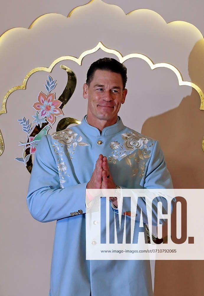 Wedding red carpet of Anant Ambani & Radhika Merchant in Mumbai, India - 12 Jul 2024 American actor and professional wrestler John Cena greets the media with folded hands as he poses for a photo on the red carpet wedding ceremony of Anant Ambani and Radhika Merchant in Mumbai. Mumbai India