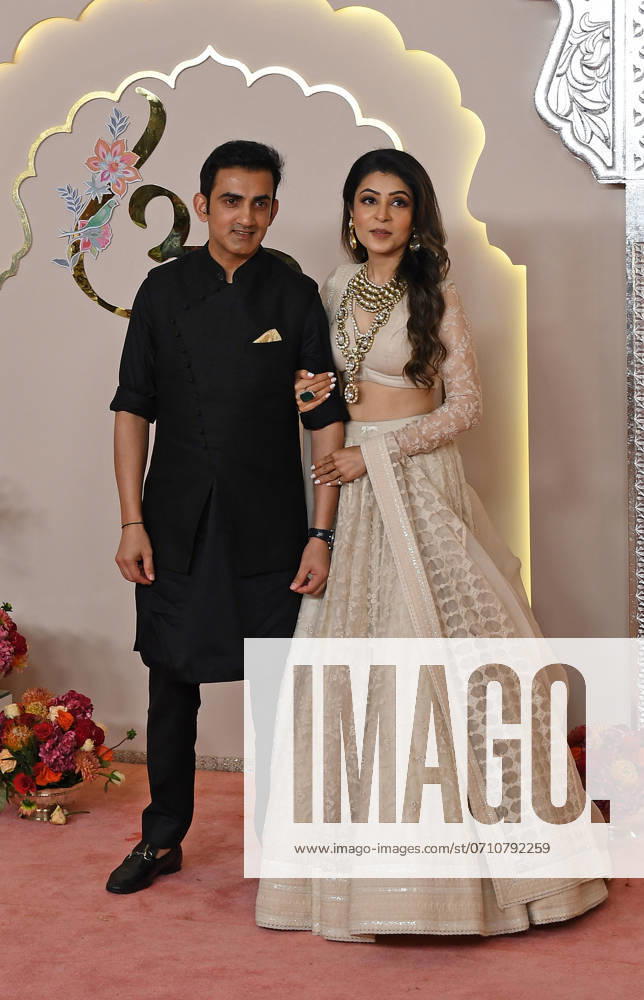 Wedding red carpet of Anant Ambani & Radhika Merchant in Mumbai, India - 12 Jul 2024 Former Indian cricketer Gautam Gambhir pose for a photo with his wife Natasha Jain on the red carpet wedding ceremony of Anant Ambani and Radhika Merchant in Mumbai. Mumbai India