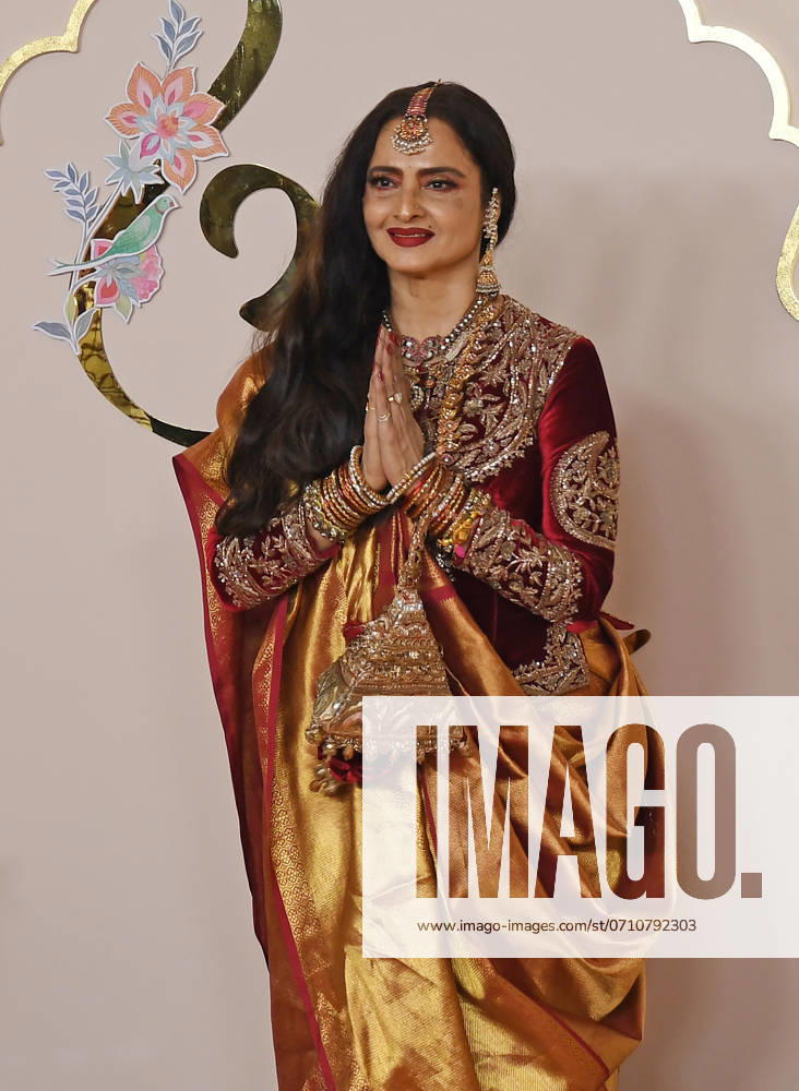 Wedding red carpet of Anant Ambani & Radhika Merchant in Mumbai, India - 12 Jul 2024 Bollywood actress Rekha greets the media with folded hands as she poses for a photo on the red carpet wedding ceremony of Anant Ambani and Radhika Merchant in Mumbai. Mumbai India