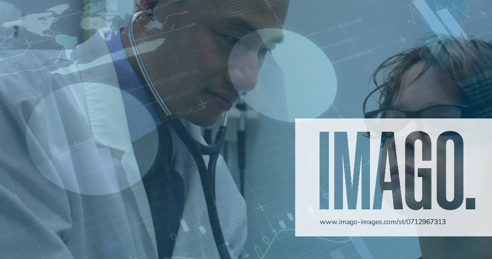 Image of infographic interface over diverse doctor checking boy with stethoscope in hospital. Digital composite, multiple exposure, report, business, global, childhood, healthcare, technology. , 16.07.2024, 5168566.jpg , people,digital composite,multiple exposure,infographic interface,diverse doctor,stethoscope usage,hospital setting,boy patient,healthcare technology,medical report,business analytics,global health,childhood wellness,medical examination,contemporary medicine,innovative diagnostics,professional healthcare,child healthcare,pediatric care,digital healthcare solutions,technology in medicine,medical consultation,doctor-patient interaction,health assessment,modern healthcare,medical practice,health data analysis,medical technology