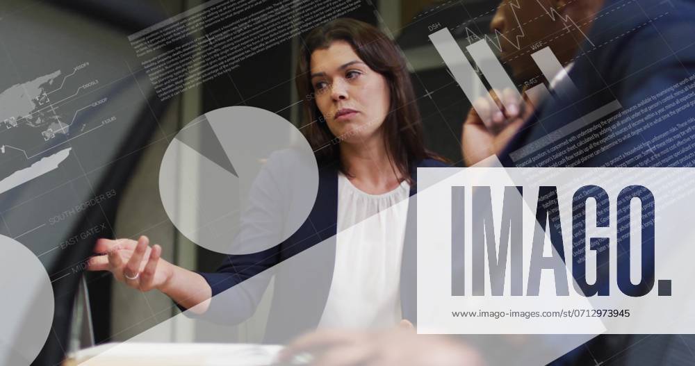 Image of infographic interface over diverse businesswoman discussing report with man in office. Digital composite, business, data, coding, progress, teamwork, laptop, technology and planning. , 15.07.2024, 5172417.jpg , people,digital composite,businesswoman,business,diverse,discussion,report,man,office,infographic interface,data,coding,progress,teamwork,laptop,technology,planning,analysis,corporate,professional,meeting,strategy,communication,collaboration,work,statistics,project,innovation,internet,software,application,diversity,brainstorming,consultation,partnership,multimedia,presentation,chart,graph,development,documentation,computer,modern,network,enterprise,information technology,goals,success,research,decision-making
