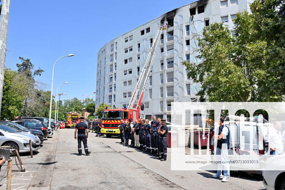 Prime Minister Gabriel Attal, Minister of the Interior Gerald Darmanin, Alpes Maritimes Prefect Hugues Moutouh and Mayor Christian Estrosi in the Moulins district following the tragic fire in a building in Nice Gabriel Attal, Prime Minister, and Gerald Darmanin, Minister of the Interior, came to Nice following the arson fire that claimed the lives of 7 people in the sensitive Moulins district of Nice, France, on July 18, 2024. They were welcomed by Christian Estrosi, Mayor of Nice, and his 1st Deputy Anthony Borro and Hugues Moutouh, Prefect of the Alpes Maritimes department The ministers first visited the Palais Nikaia, a concert hall close to the scene of the tragedy, where victims were evacuated and housed after the fire which broke
