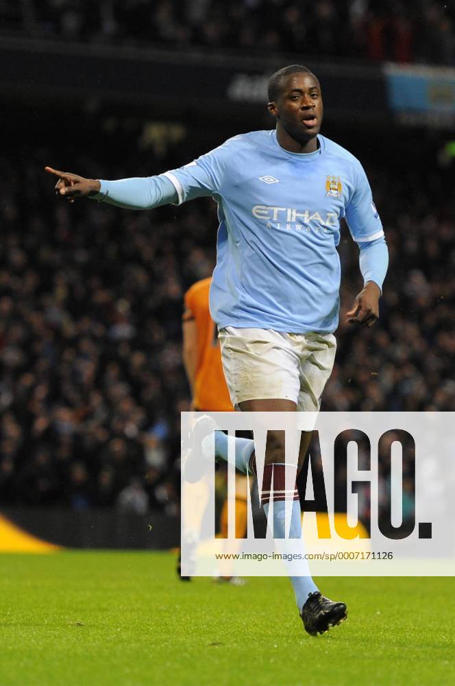 Yaya Toure of Manchester City celebrates scoring the third goal - Manchester City - Wolverhampton Wanderers - .