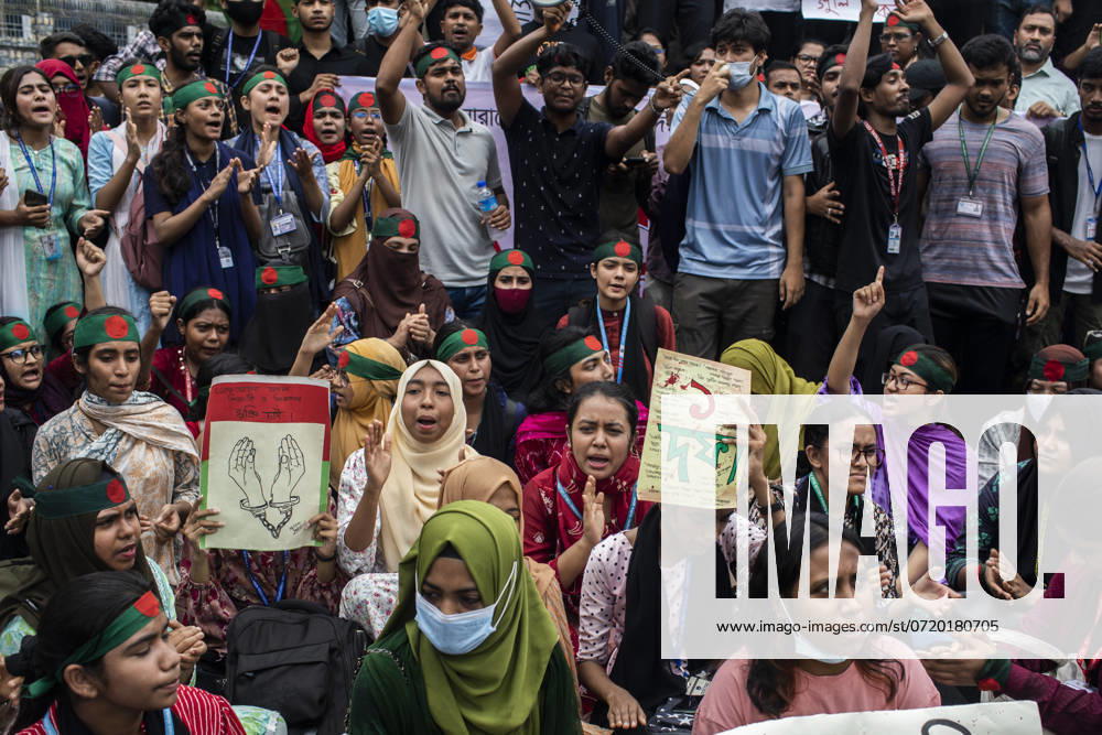 Protest against Prime Minister Sheikh Hasina in Dhaka - 03 Aug 2024 Protesters hold placards expressing their opinion during a demonstration. Bangladeshi students, teachers, human rights activists, and cultural activists took part in a protest against Prime Minister Sheikh Hasina and her government to resign and at the same time, they also demanded the formation of a new national government Dhaka Bangladesh