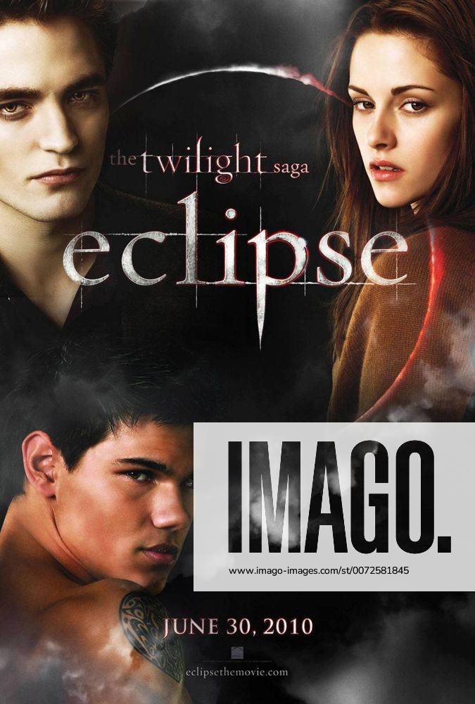 RELEASE DATE: June 30, 2010. MOVIE TITLE: The Twilight Saga: Eclipse. STUDIO: Summit Entertainment. PLOT: As a string of mysterious killings grips Seattle, Bella, whose high school graduation is fast approaching, is forced to choose between her love for vampire Edward and her friendship with werewolf Jacob. PICTURED: KRISTEN STEWART as Bella Swan, ROBERT PATTINSON as Edward Cullen, TAYLOR LAUTNER as Jacob. Poster. - ZUMAg90_