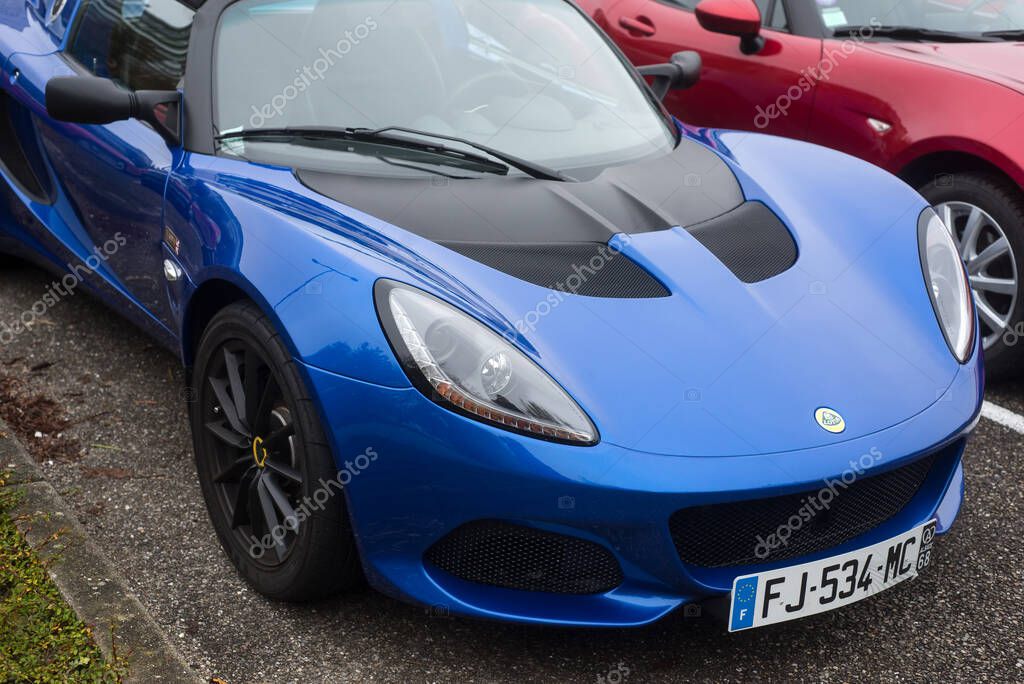 Mulhouse - France - 13 November 2022 - Front view of blue Lotus Elise parked in the street