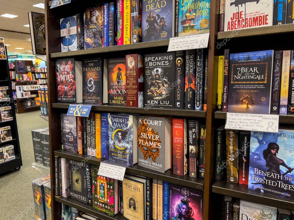 Woodinville, WA USA - circa November 2022: Wide view of books for sale inside a Barnes and Noble store.