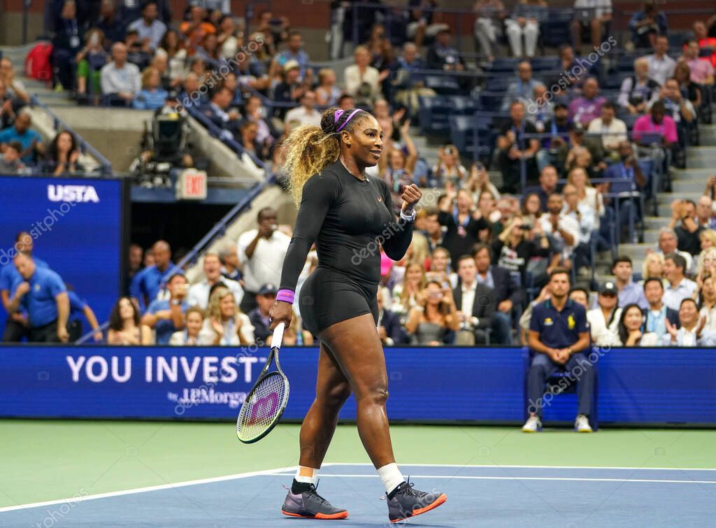 Grand Slam champion Serena Williams of United States celebrates victory after 2019 US Open semi-final match against Elina Svitolina at Billie Jean King National Tennis Center