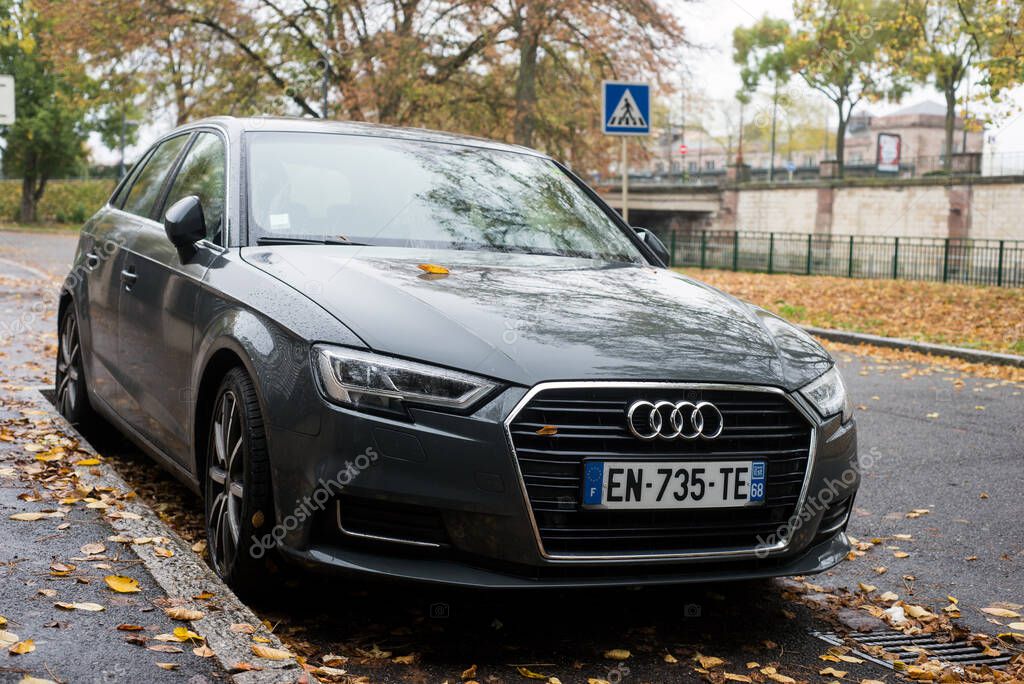 Mulhouse - France - 4 November 2020 - Front view of black Audi A3 parked in the street