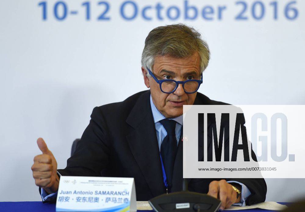 -- BEIJING, Oct. 12. 2016 -- IOC Vice-President Juan Antonio Samaranch Salisachs speaks during the press conference for the 1st Meeting of the IOC Coordination Commission for the XXIV Olympic Winter Games Beijing 2022 in Beijing, capital of China, Oct. 12, 2016. ) (SP)CHINA-BEIJING-2022 OLYMPIC WINTER GAMES-IOC COORDINATION COMMISSION-PRESS CONFERENCE (CN) JuxHuanzong