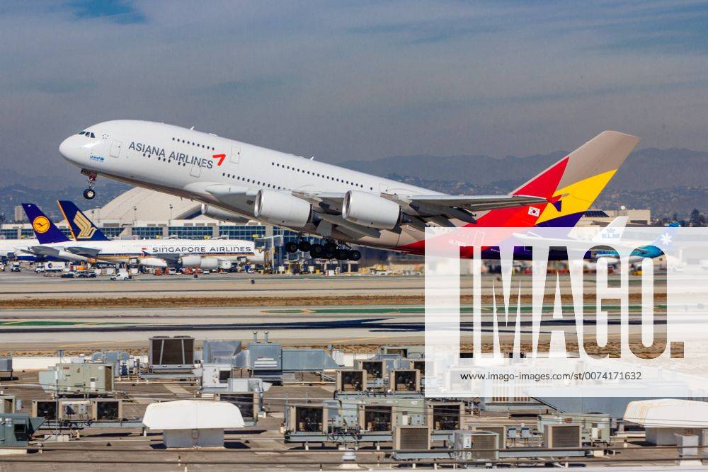 USA, United States of America, California, Los Angeles, 22.10.2016: Los Angeles International Airport, Asiana Airlines, Airbus A380-841, Registration: HL7635