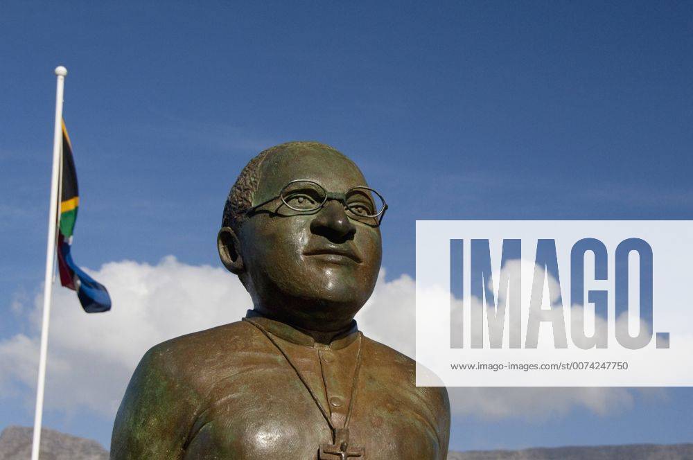 South Africa, Cape Town. Victoria & Alfred Waterfront, waterfront statues of famous South African, Desmond Tutu.